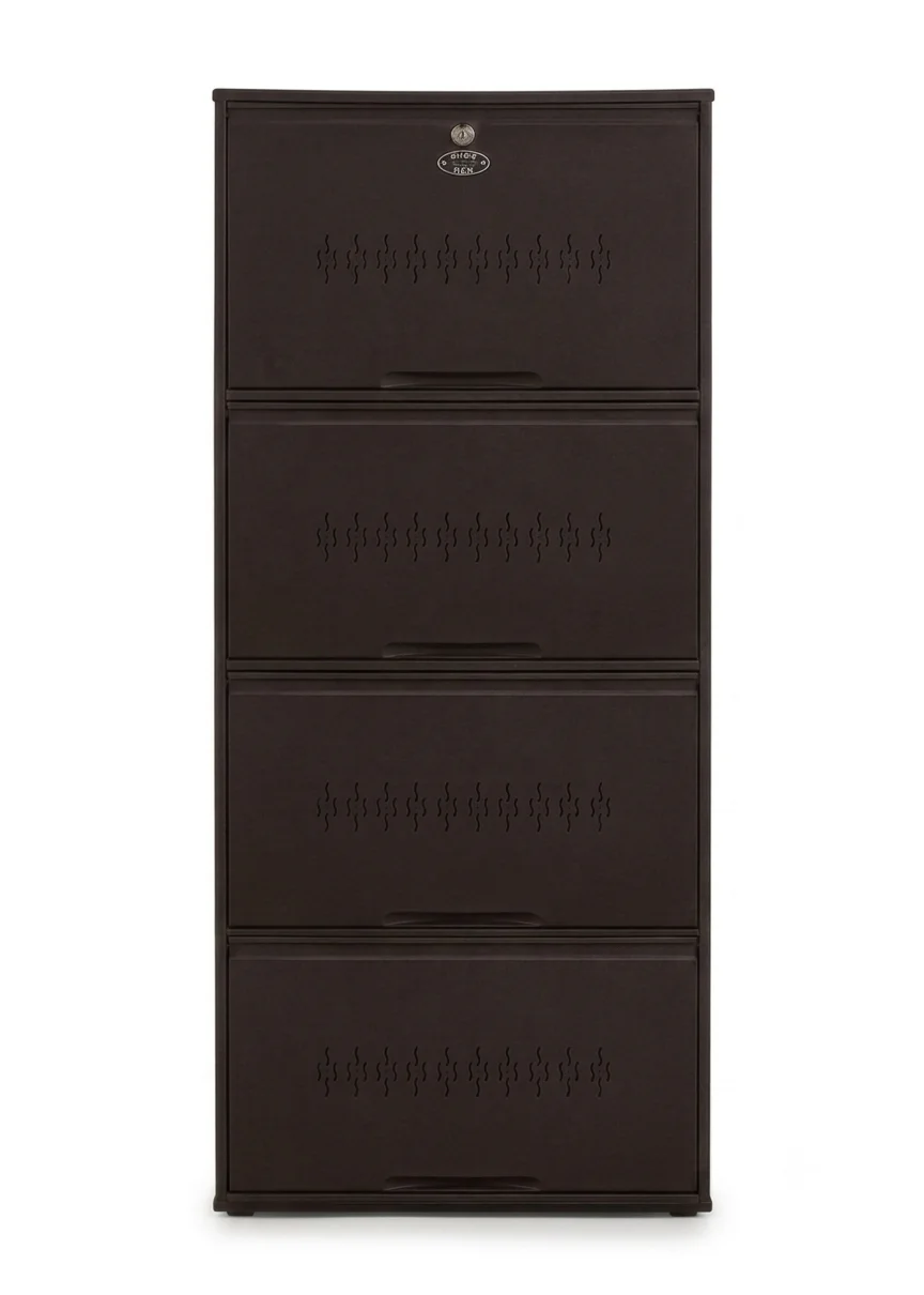 4 DOOR Shoe Rack (12 Pairs) - Coffee Brown view 1