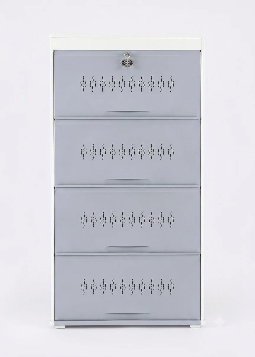 4 DOOR Shoe Rack (12 Pairs) in Grey White view 1